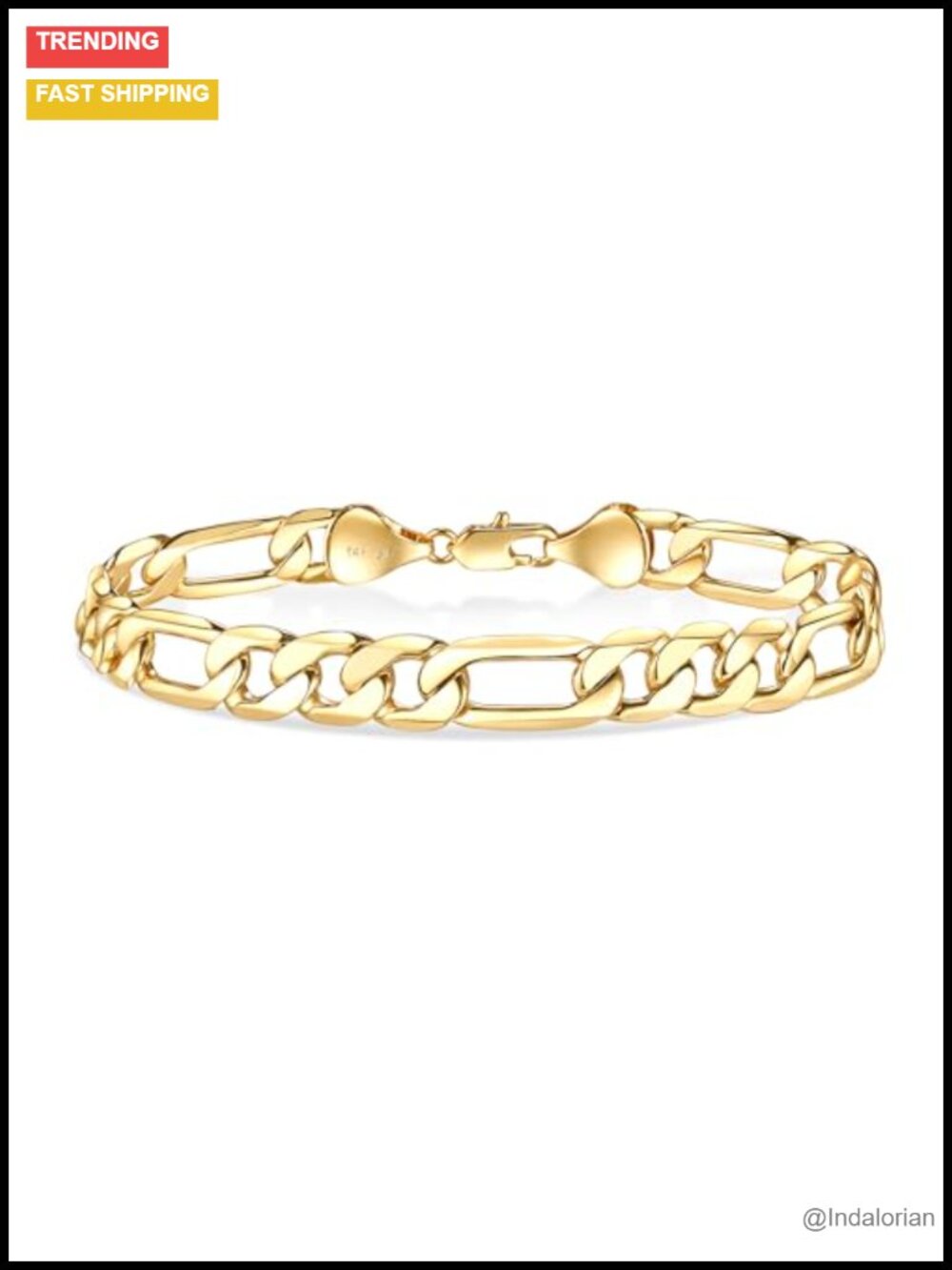 14K Gold Diamond-Cut Figaro Link Chain Bracelet 8mm Dainty Jewelry Gift